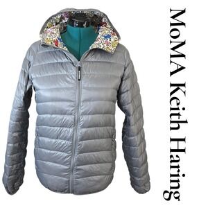 Uniqlo MoMA Keith Haring Silver Puffer Jacket Down Hooded 2014 Special Edition 8